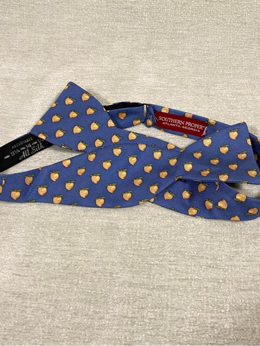 Southern Proper Georgia Peach Blue Bowtie with Peaches 100% Silk Adjustable Tie